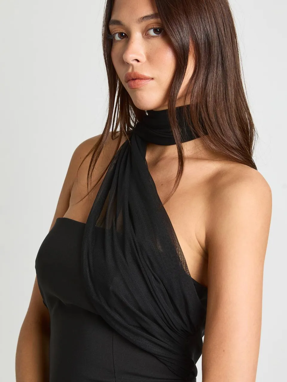 boohoo Dames Gaasstof Mix Gedrapeerde Mini Jurk zwart, foto 4