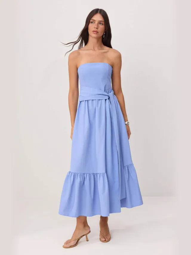 Trendyol TRENDYOLMİLLA Dames Blauw Bloemen Maxi Mouwloos Skater Jurken
