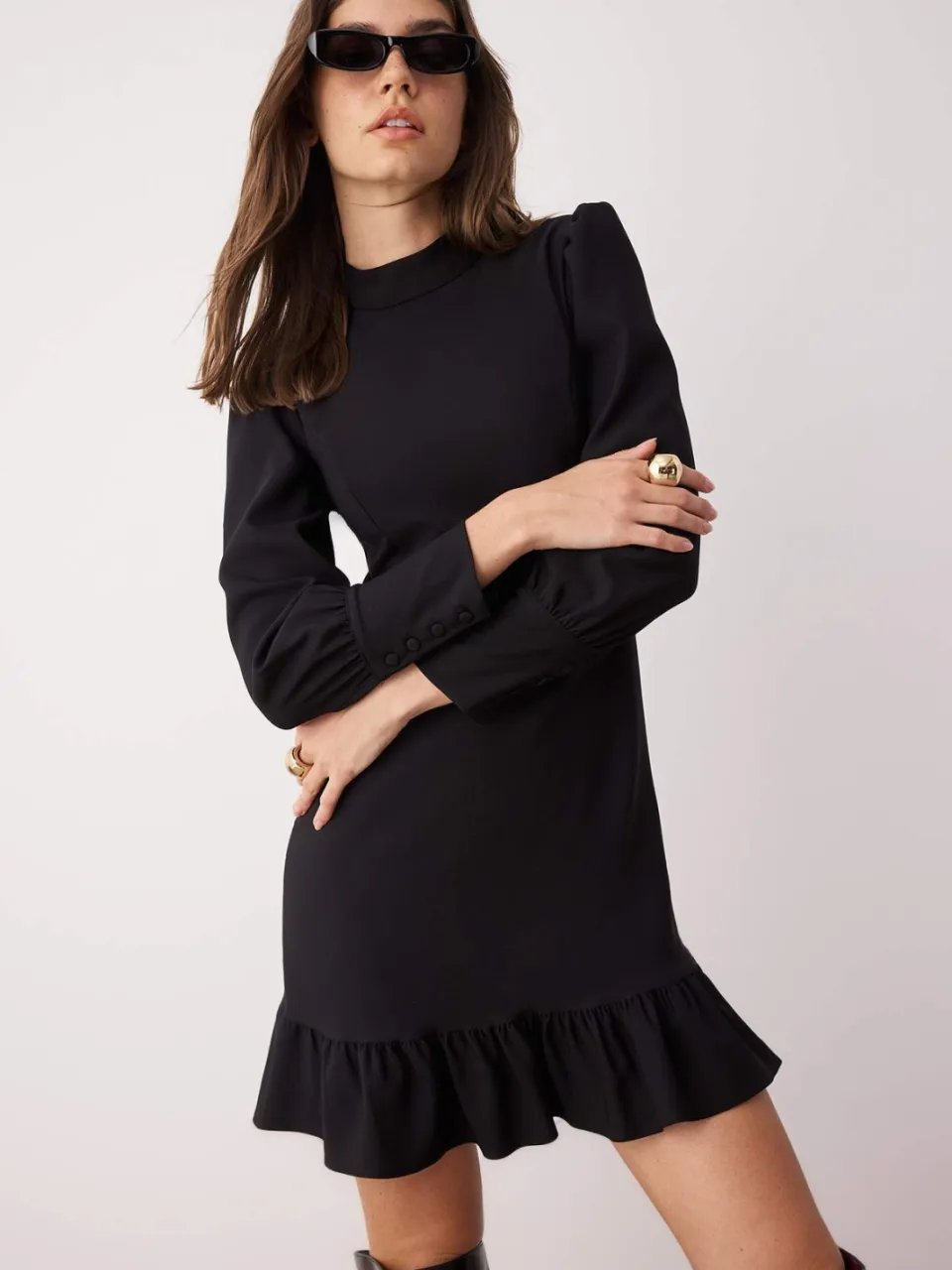 Trendyol TRENDYOLMİLLA Dames Zwart Effen Kort / Mini Lang Zakelijk A-lijn Jurken, foto 2