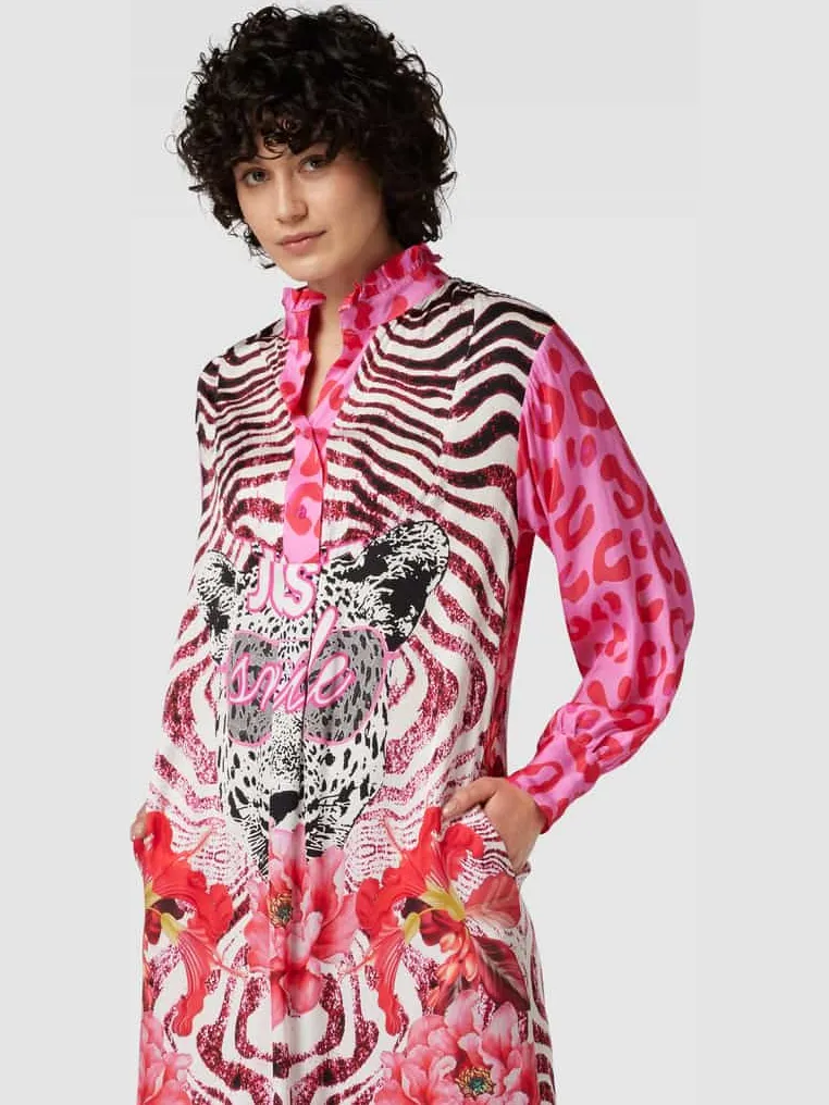 miss goodlife Midi-jurk van pure viscose, model 'Just Smile' felroze, foto 4