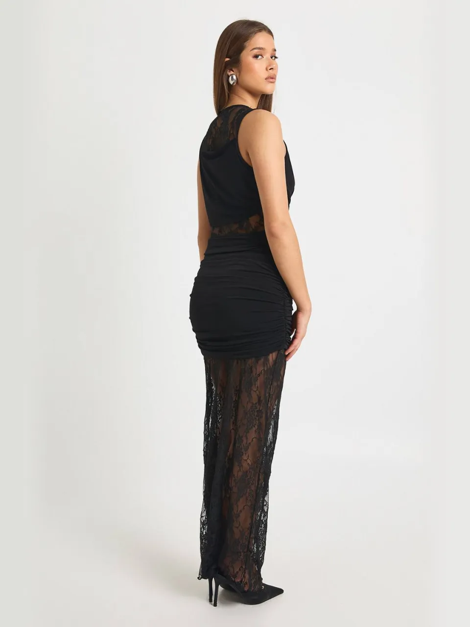 boohoo Dames Kant en Slinky Mix Maxi Jurk zwart, foto 3
