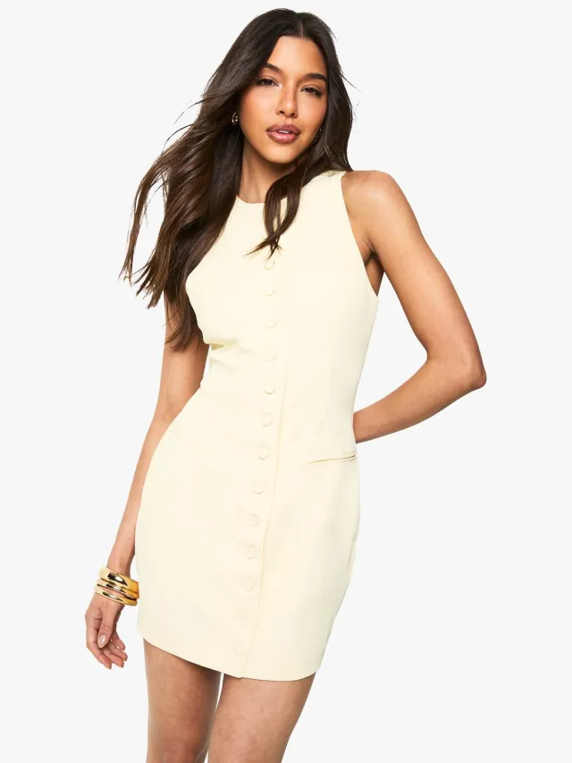 boohoo Dames Buttonfront op maat gemaakte mini-jurk Boter