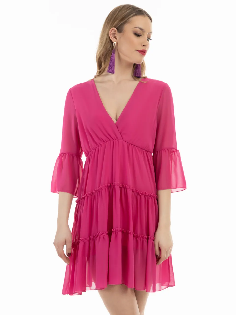Faina mini-jurk met ruches Roze