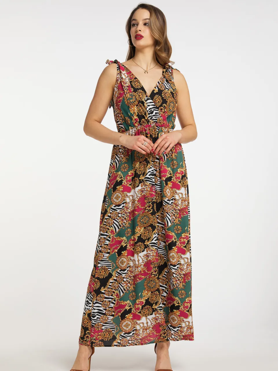 Faina Maxi-jurk met all-over print Dames Rood Veelkleurig