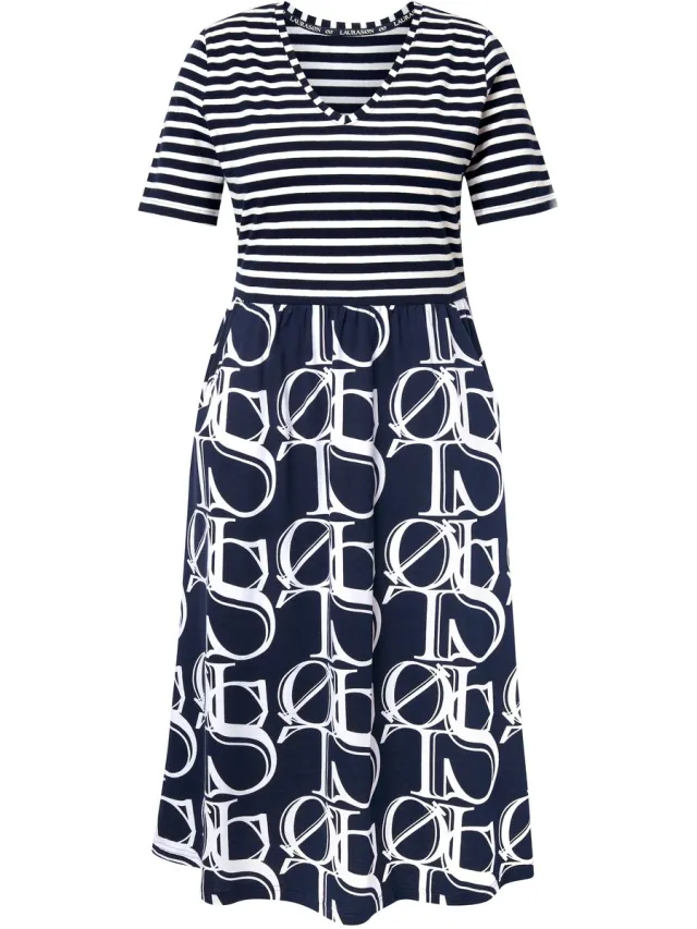 Laurasøn Dames - Jerseyjurk V-hals 1/2 mouw OEKO-TEX - Marine - Maat 56+