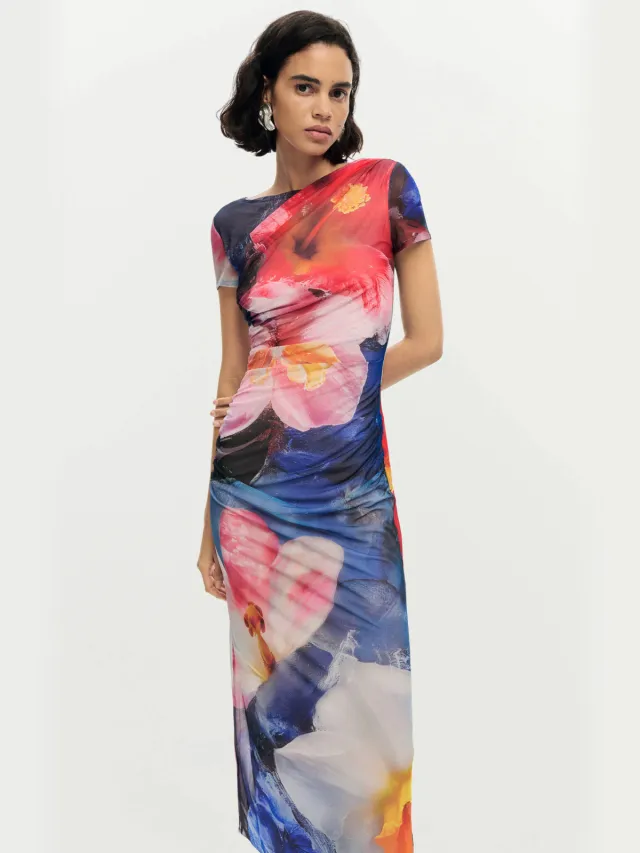 Desigual gebloemde maxi jurk blauw Blauw/rood/roze