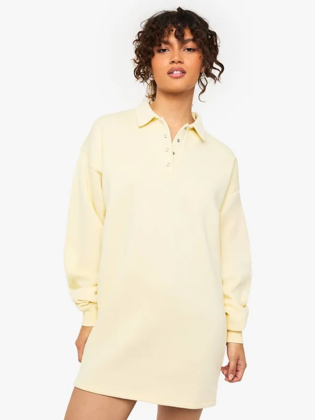 boohoo Dames Long Sleeve Collared Sweat Dress Citroen