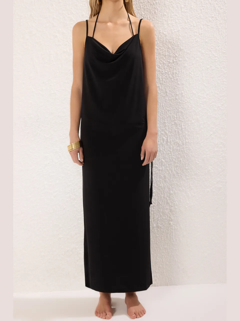 Trendyol TRENDYOLMİLLA Dames Zwart Effen Maxi Mouwloos Strandkleding Recht Strandjurken
