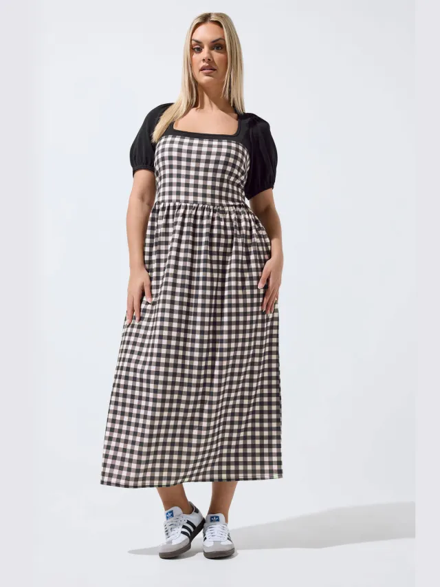 Limited Collection Zwarte Contrasterende Jurk Met Gingham Black