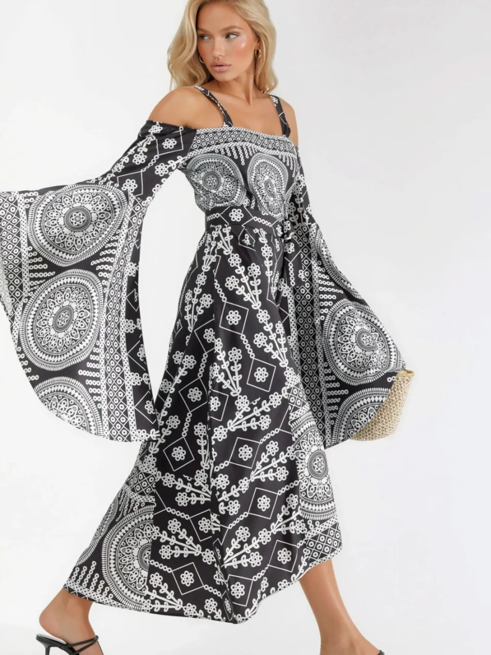 MSN Collection Strapless Geometrische Uitsnede Maxi Jurk zwart, foto 2