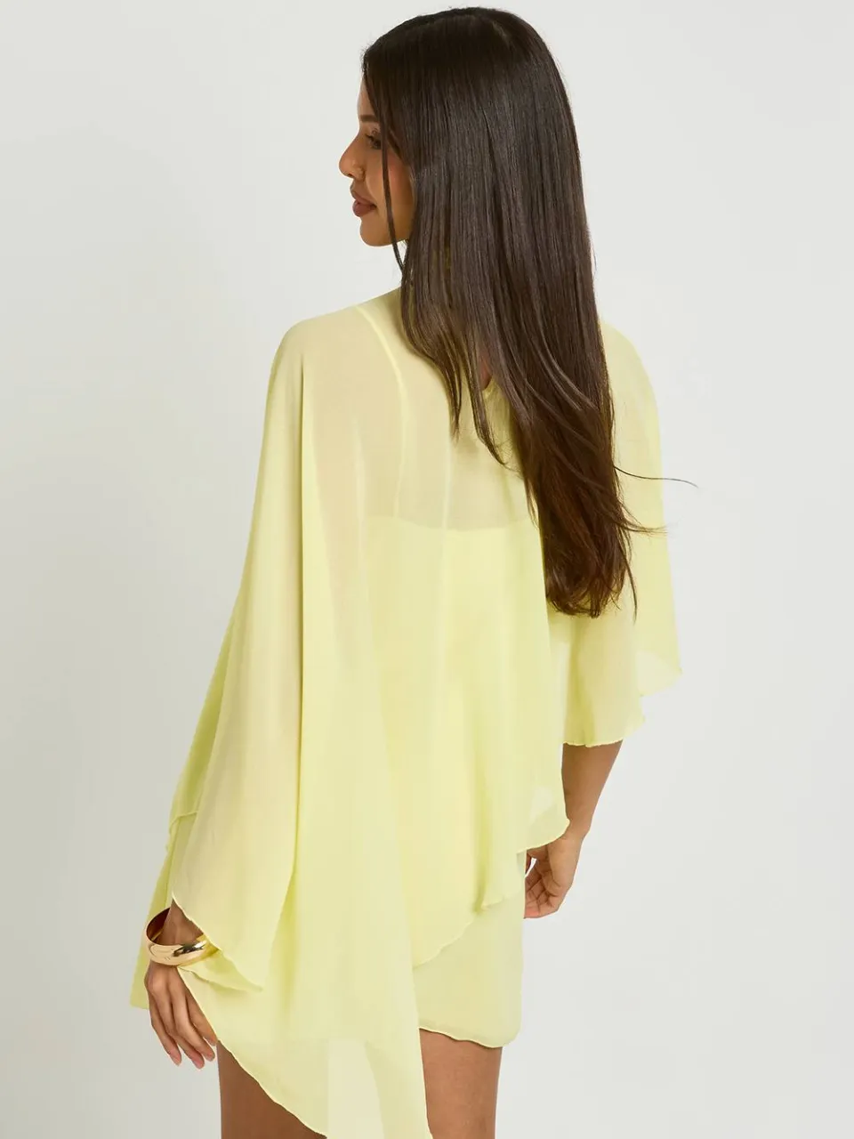 boohoo Dames Mini-jurk Met Zwierige Cape Detail citroen, foto 3