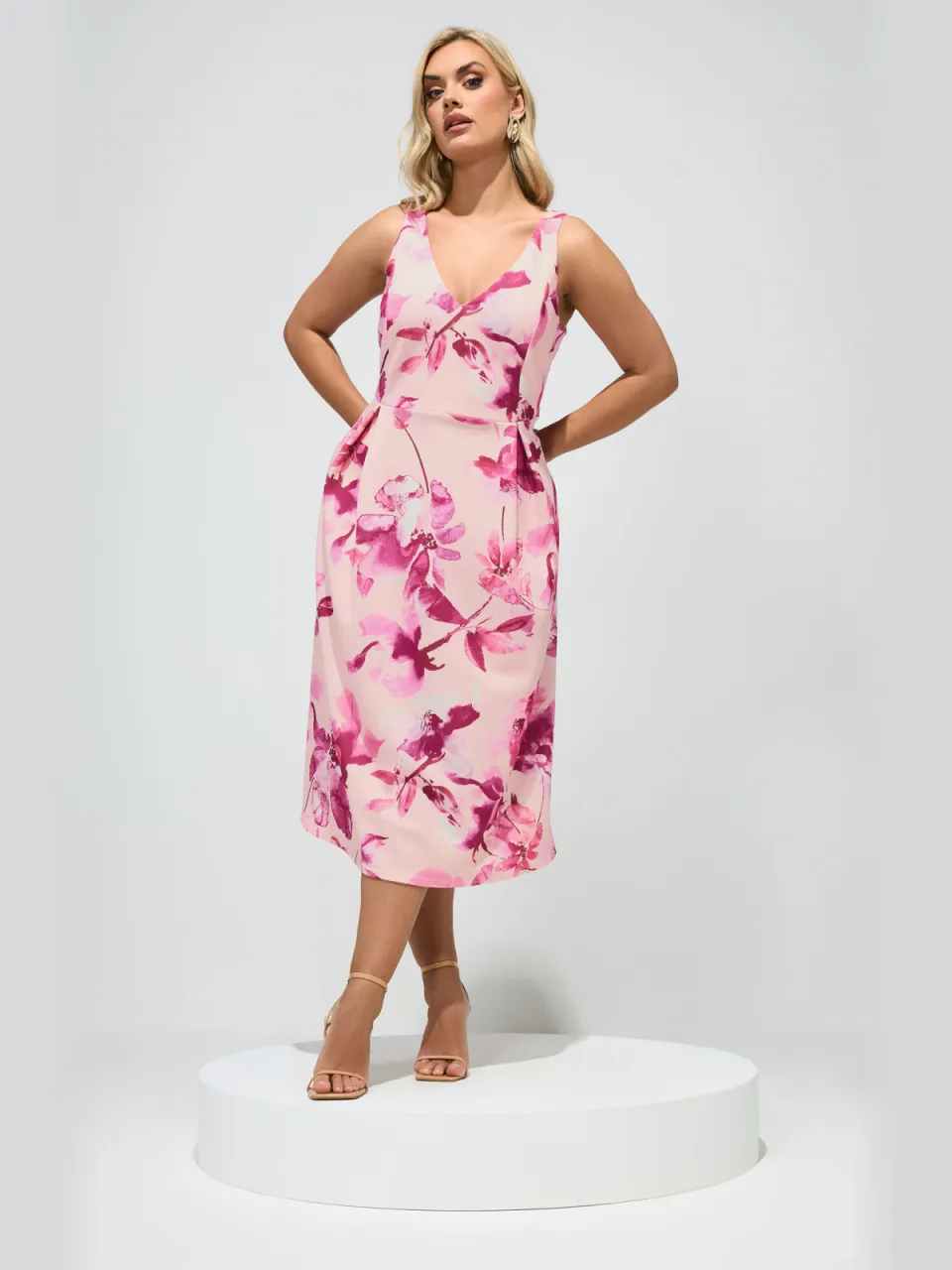 Yours London Roze Geplooide Jurk Met Bloemenprint Pink