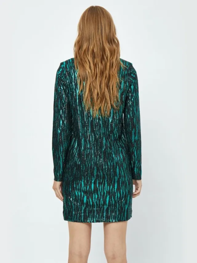 Minus Caia V-Neck Short Glitter Dress Jade Green Groen