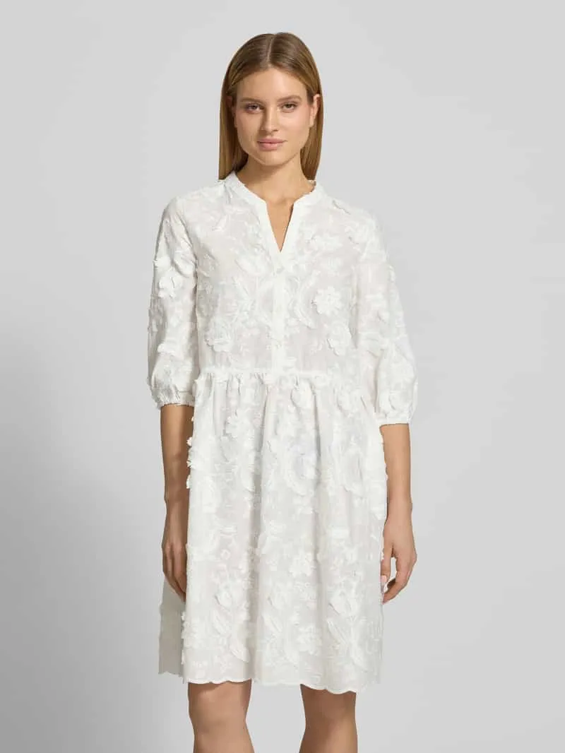 White Label Knie-lange jurk met stitchings en 3/4-mouw Wit