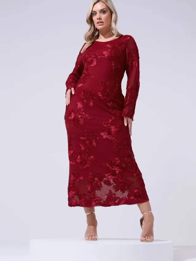 Yours London Rode Maxijurk Met Bloemen-56 Red