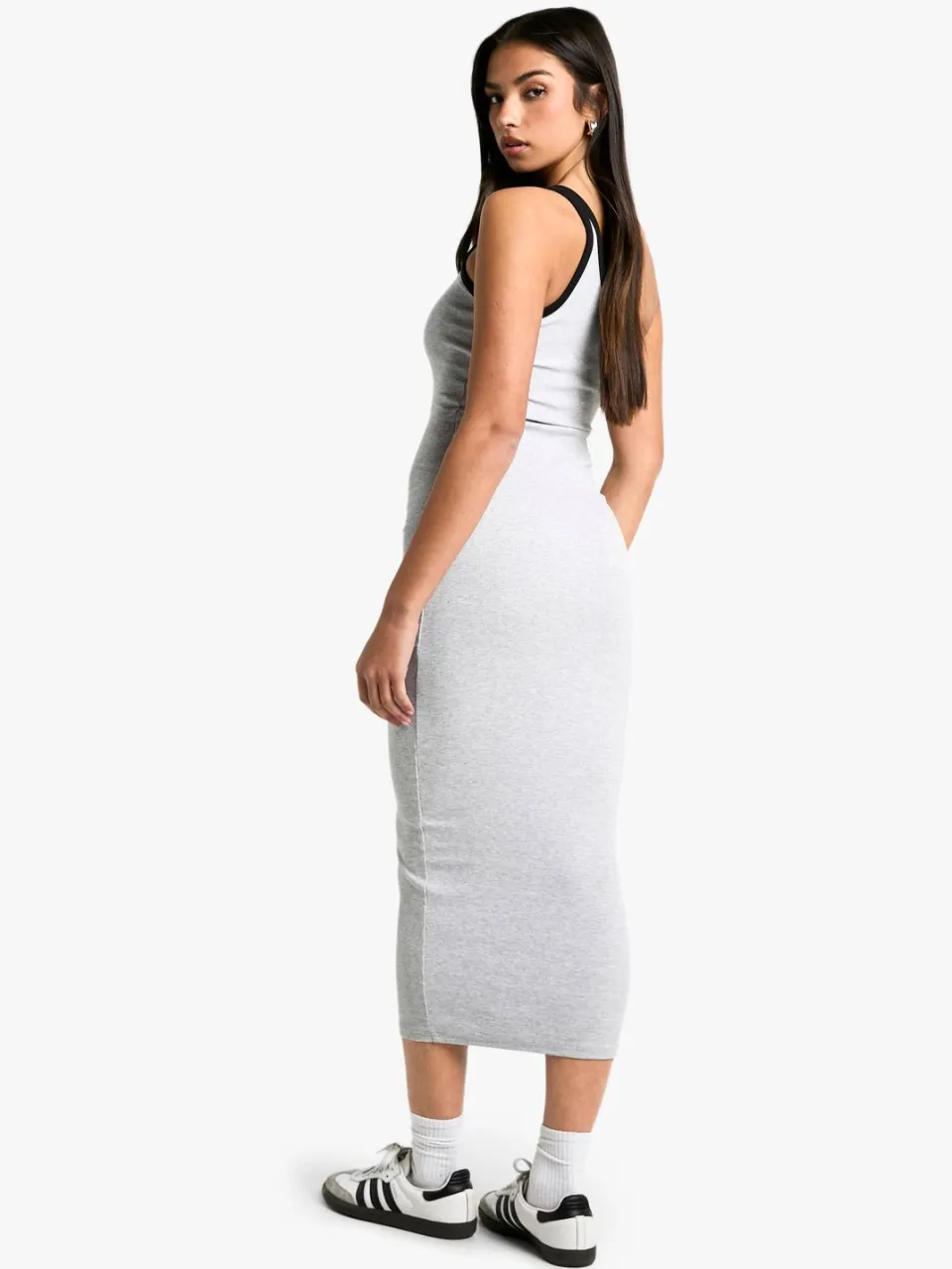 boohoo Dames Contrast Binding One Shoulder Midaxi Jurk grijze mergel, foto 2