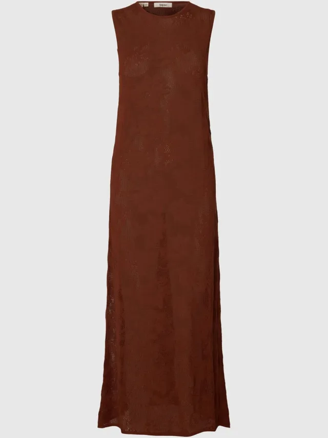 Selected Maxi jurk Mouwloos katoen Cherry Mahogany
