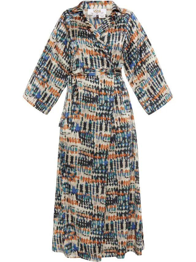 Usha Wikkeljurk Beige blauw veelkleurig
