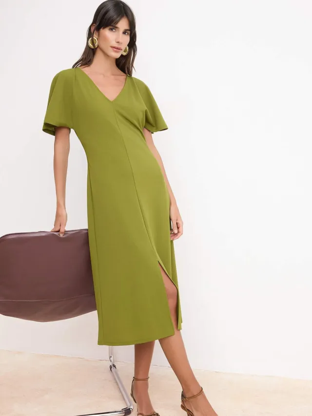 Trendyol TRENDYOLMİLLA Dames Groen Effen Midi Kort Bodycon Jurken