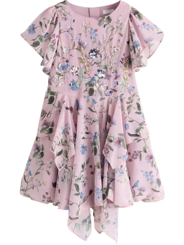 Next Meisjes - Jurk met versierde zoom - Roze Dusky Pink