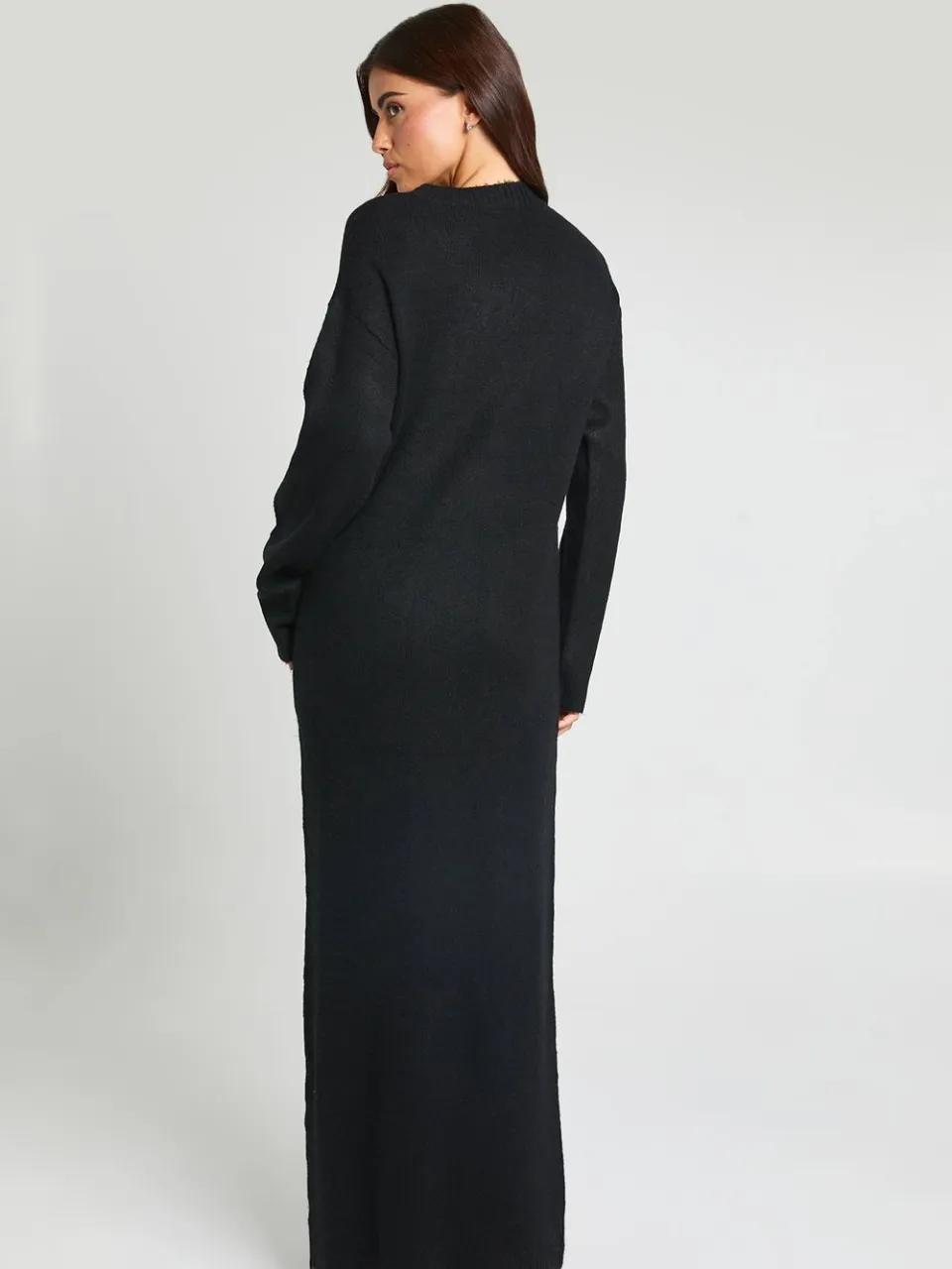 boohoo Dames Gebreide Maxi-jurk Met V-hals En Lange Mouwen zwart, foto 2