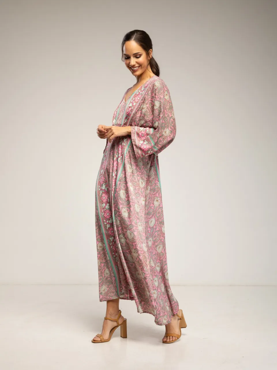 Tantra Maxi-jurk met print, V-hals en elastische taille roze, foto 2