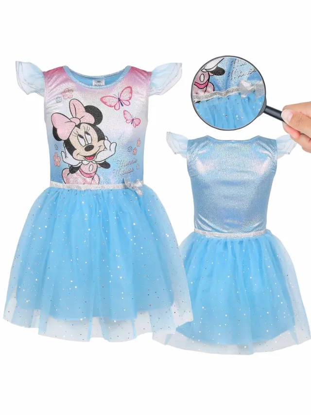 Disney Minnie Mouse Blauwe tule jurk met korte mouwen, meisjesjurk