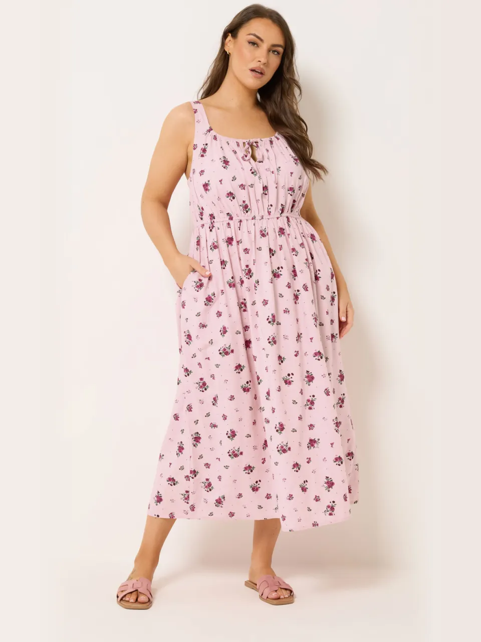 Yours Roze Linnen Jurk Met Bloemenprint In Melkmeisjestijl, foto 2