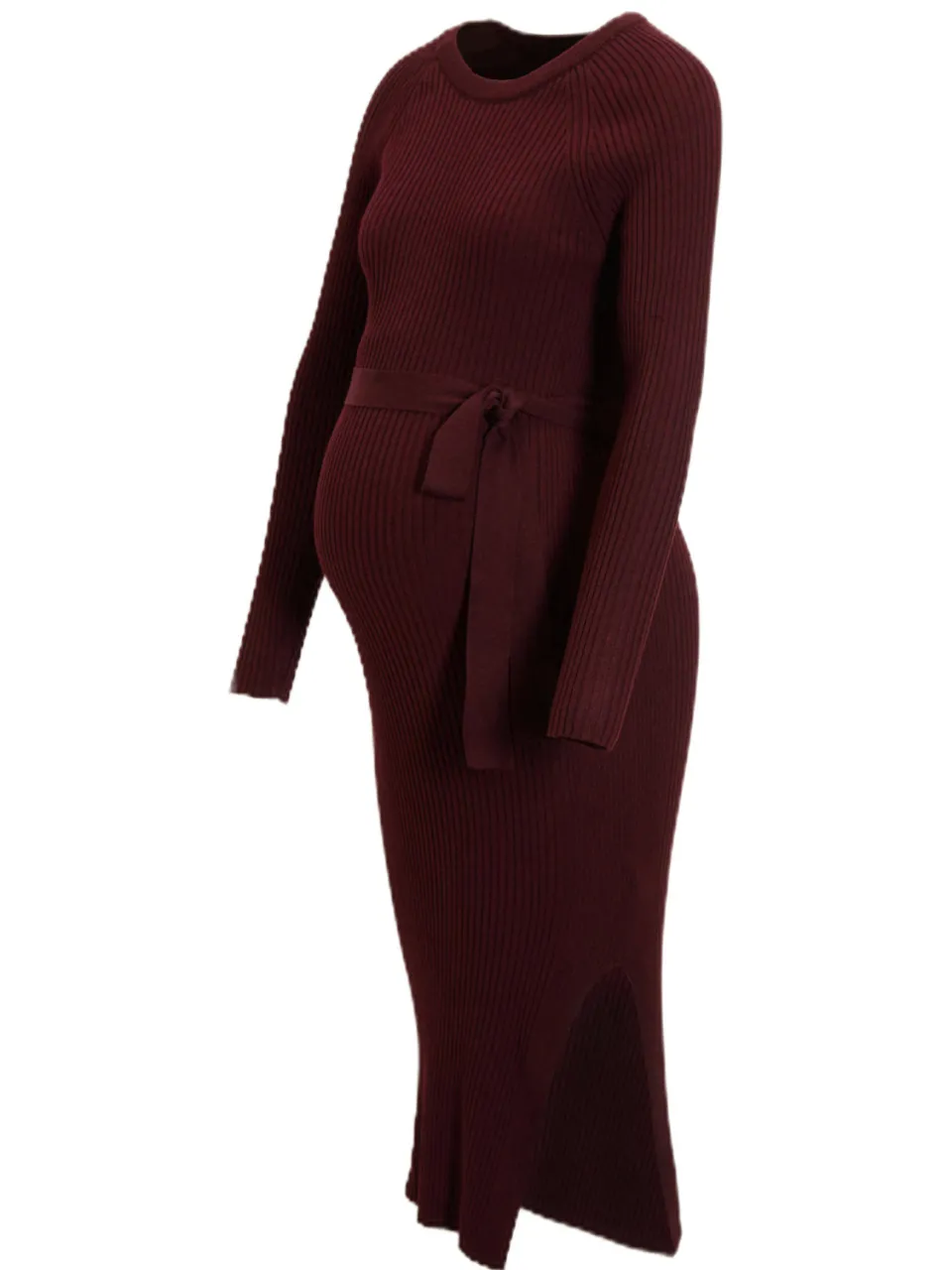 LOVE2WAIT zwangerschaps midi jurk met ceintuur donkerrood burgundy, foto 4