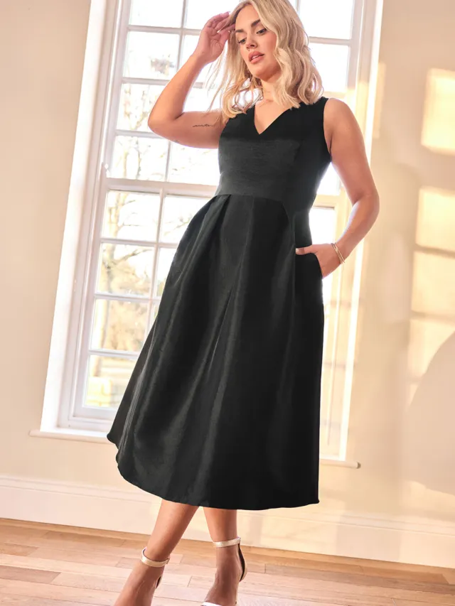 Yours London Midijurk Met Plooidetail En Vhals In Zwart Black