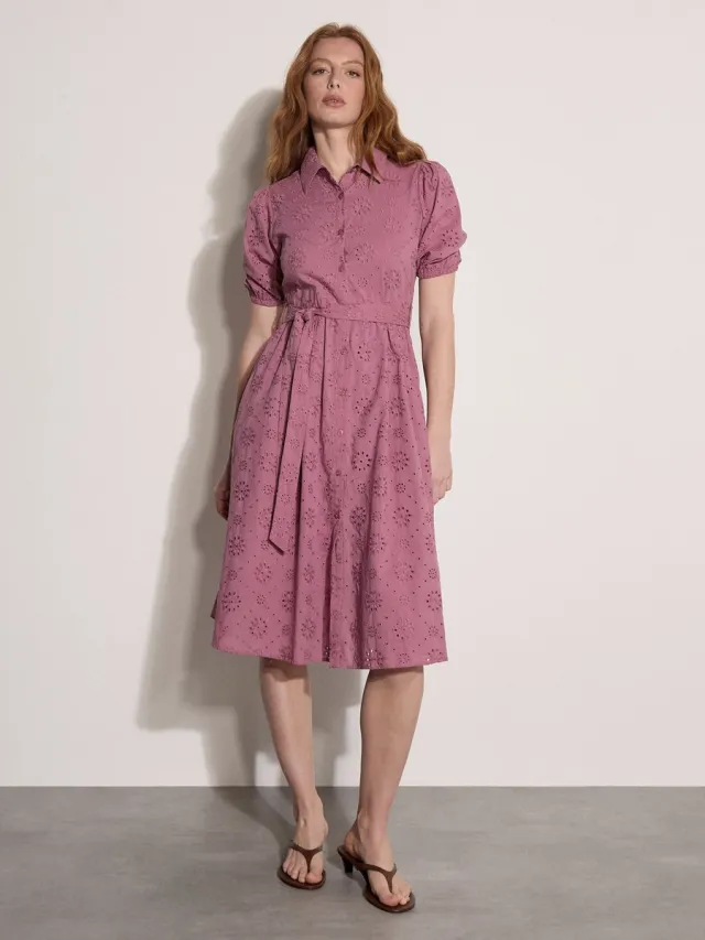 Apricot Midi-jurk met broderie-motief Burgundy