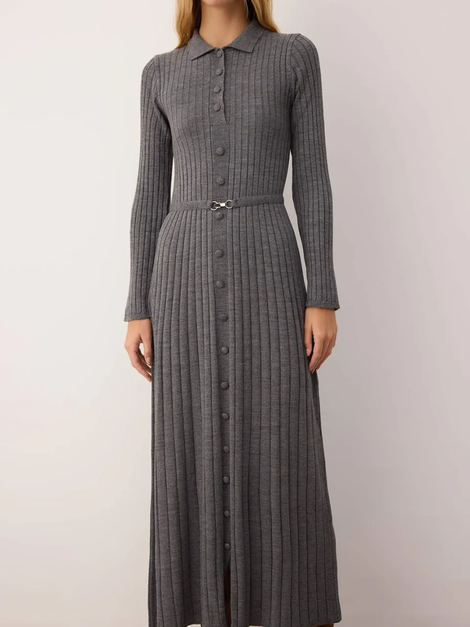 Turkishsouq Grijze platte maxi-jurk voor dames, lange casual/casual A-lijn jurk met hijab grijs, foto 2