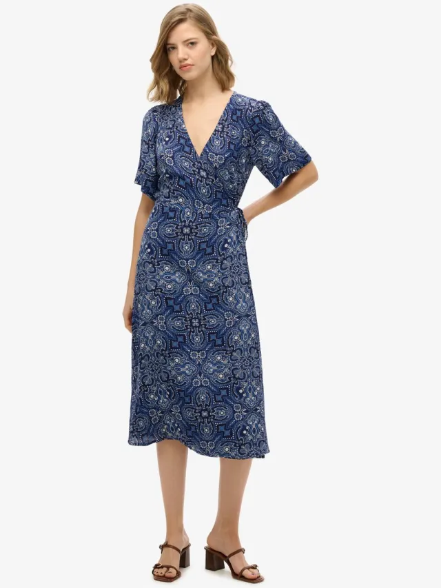Superdry Midi-wikkeljurk met print - Dames - Jurken paisley bandana navy