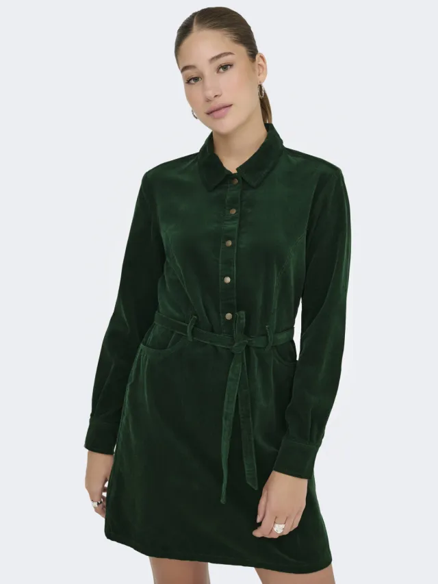 Only corduroy blousejurk donkergroen
