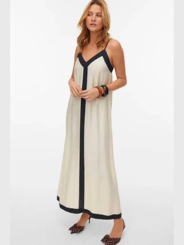 Vero Moda maxi jurk ecru ecru / zwart