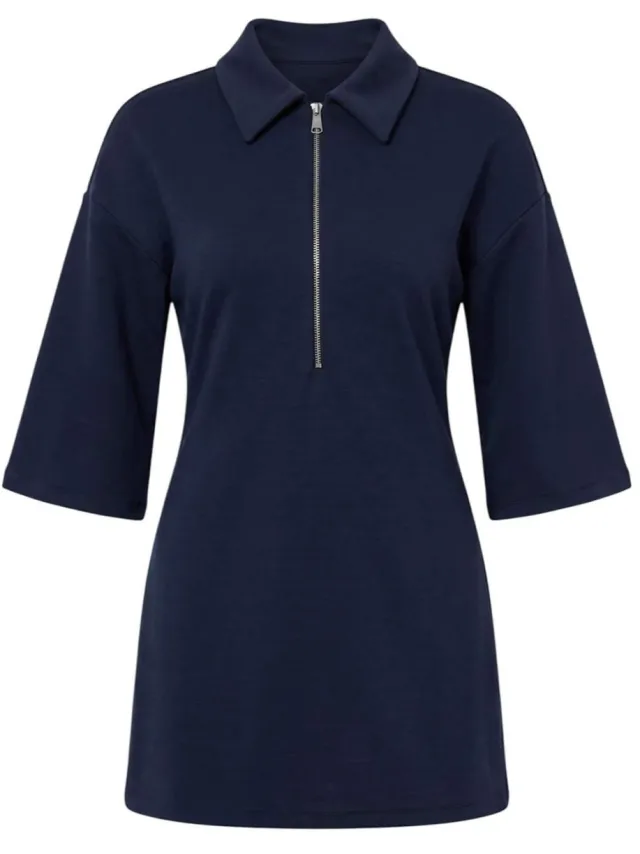 Trendyol TRENDYOLMİLLA Dames Donkerblauw Effen Midi Driekwart mouw A-lijn Jurken marineblauw/blauw