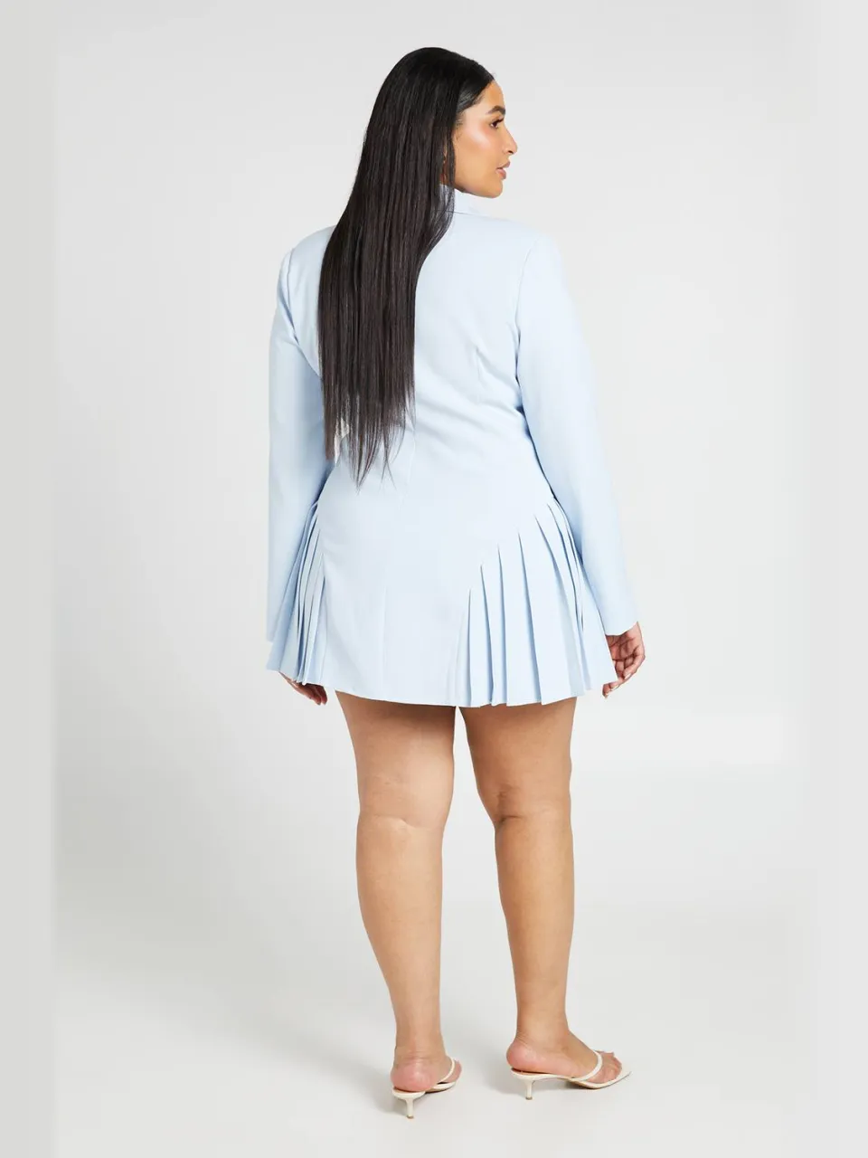 boohoo Dames Plus Geplooide Rok Blazer Jurk Met Knoopsluiting babyblauw, foto 2