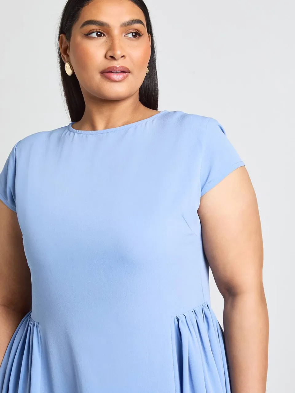 boohoo Dames Plus Getextureerde Volume Rok Midaxi Jurk poederblauw, foto 4