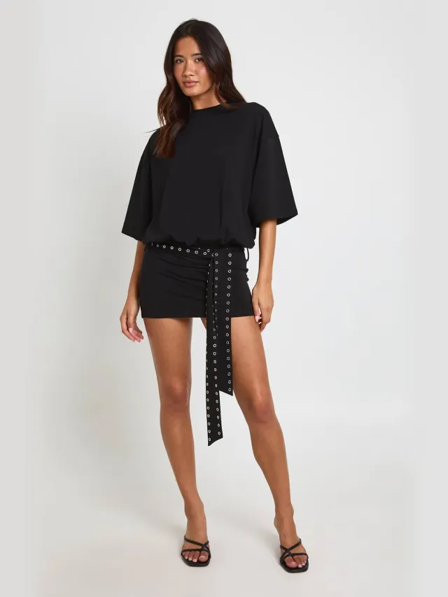 boohoo Dames Oversized Mini-jurk Met Studdengordel Zwart