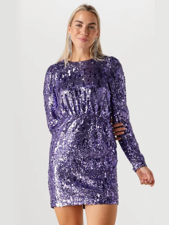 SELECTED WOMEN Dames Jurken Slfari-colyn Ls Short Sequins - Paars
