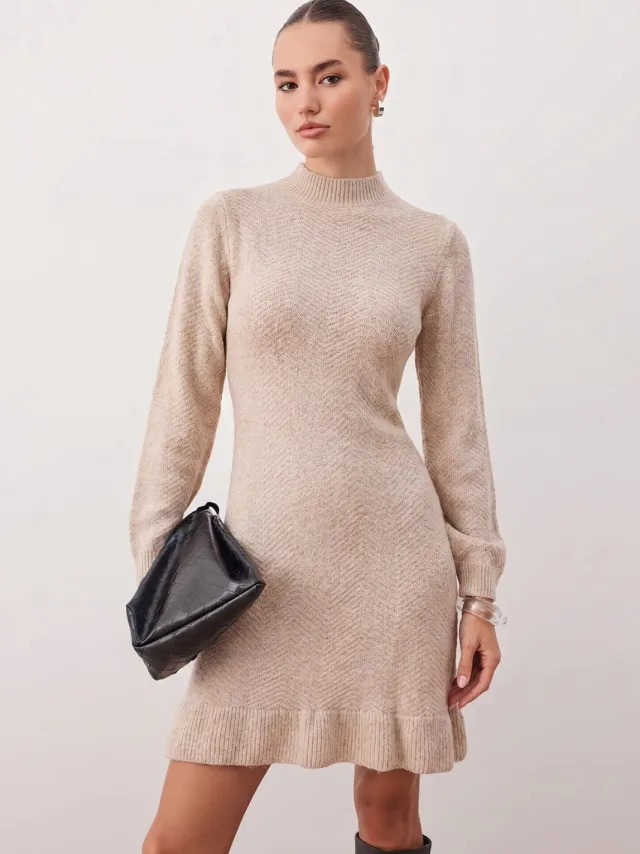 Trendyol TRENDYOLMİLLA Dames Beige Effen Extra Kort / Super Mini Lang Casual A-lijn Jurken Gebroken wit