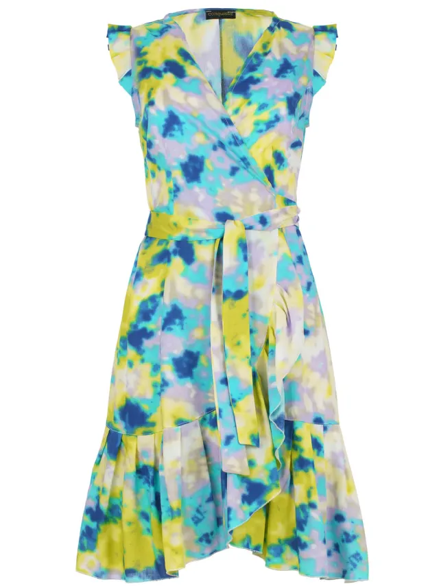 Conquista Citroen Splash Aquarel Viscose Jurk Limoengroen
