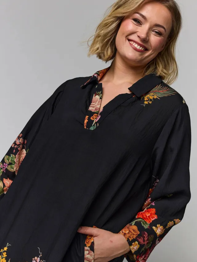Gozzip gebloemde korte jurk Plus Size - zwart, foto 8