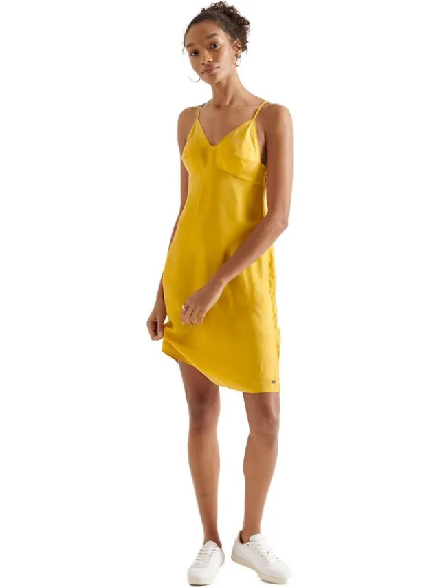 Superdry Cupro Cami Mouwloze Jurk Geel S Vrouw Sulphur Yellow