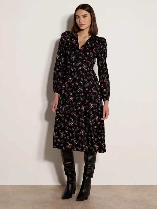 Apricot Midi-jurk met bloemenprint Zwart