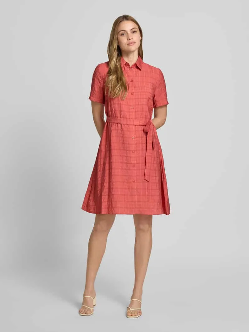 Jake*s Casual Overhemdjurk van mix van viscose en lyocell met strikceintuur Koraal