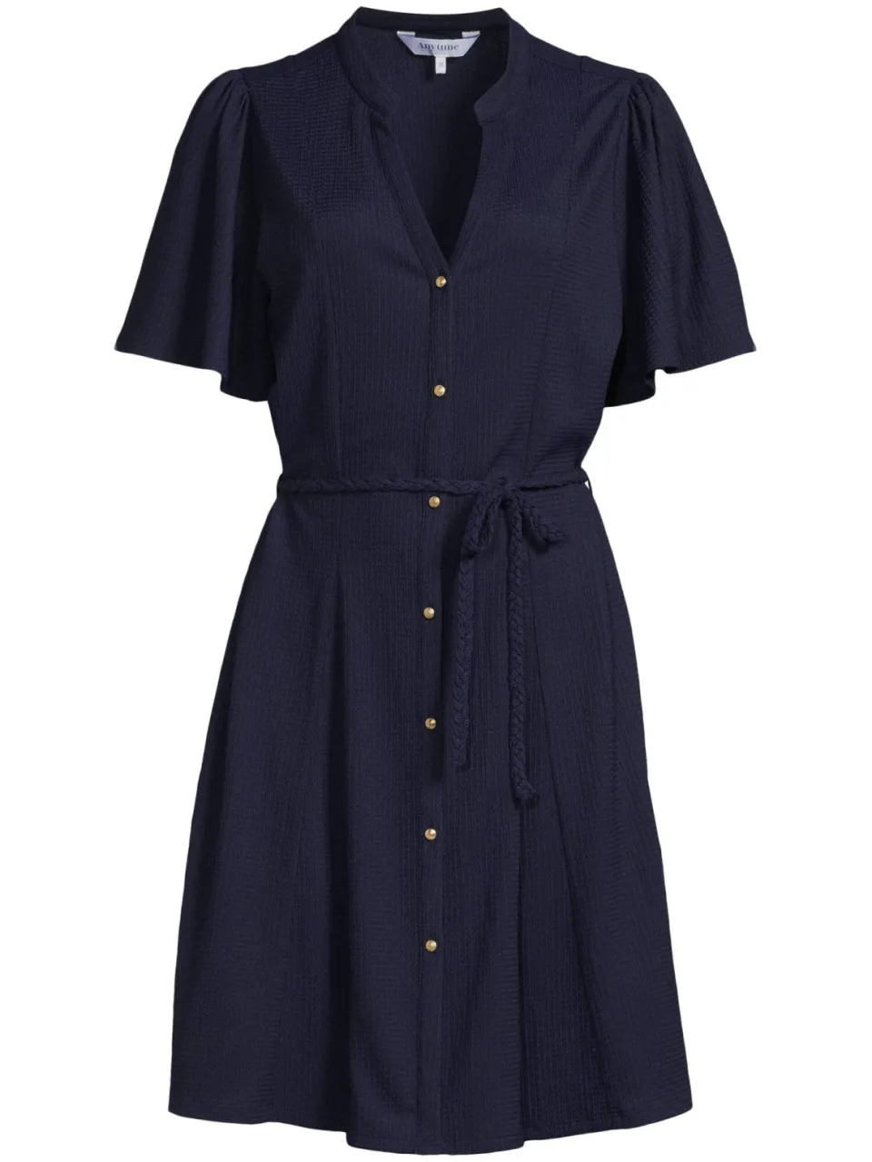 Anytime jurk met textuur en ceintuur donkerblauw, foto 2
