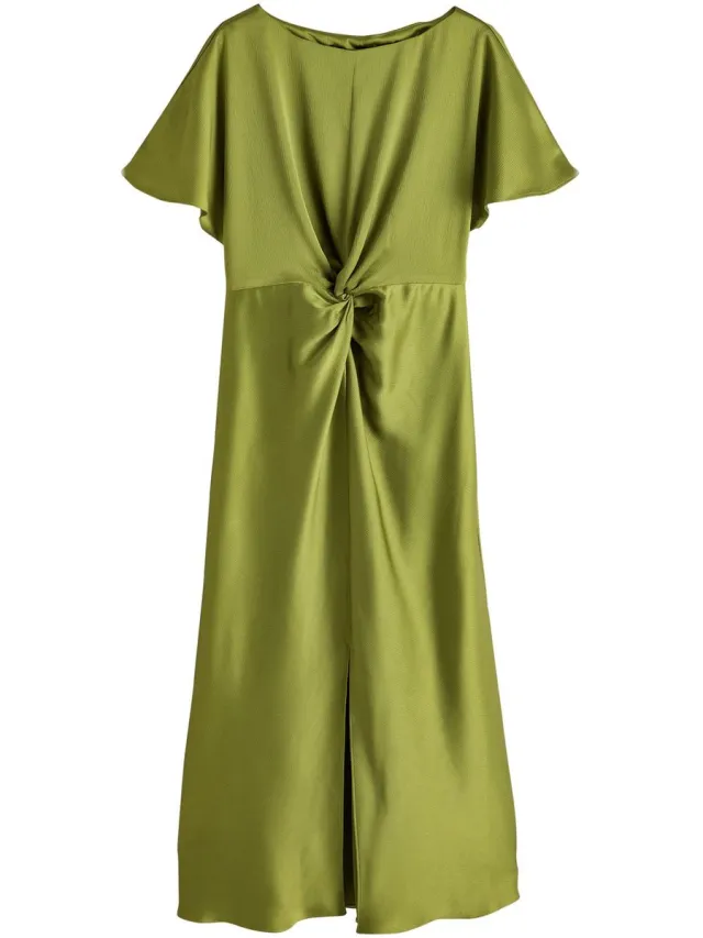 Next Dames - Satijnen petite midi-jurk met korte mouwen en gedraaide voorkant - Petite - Groen Green