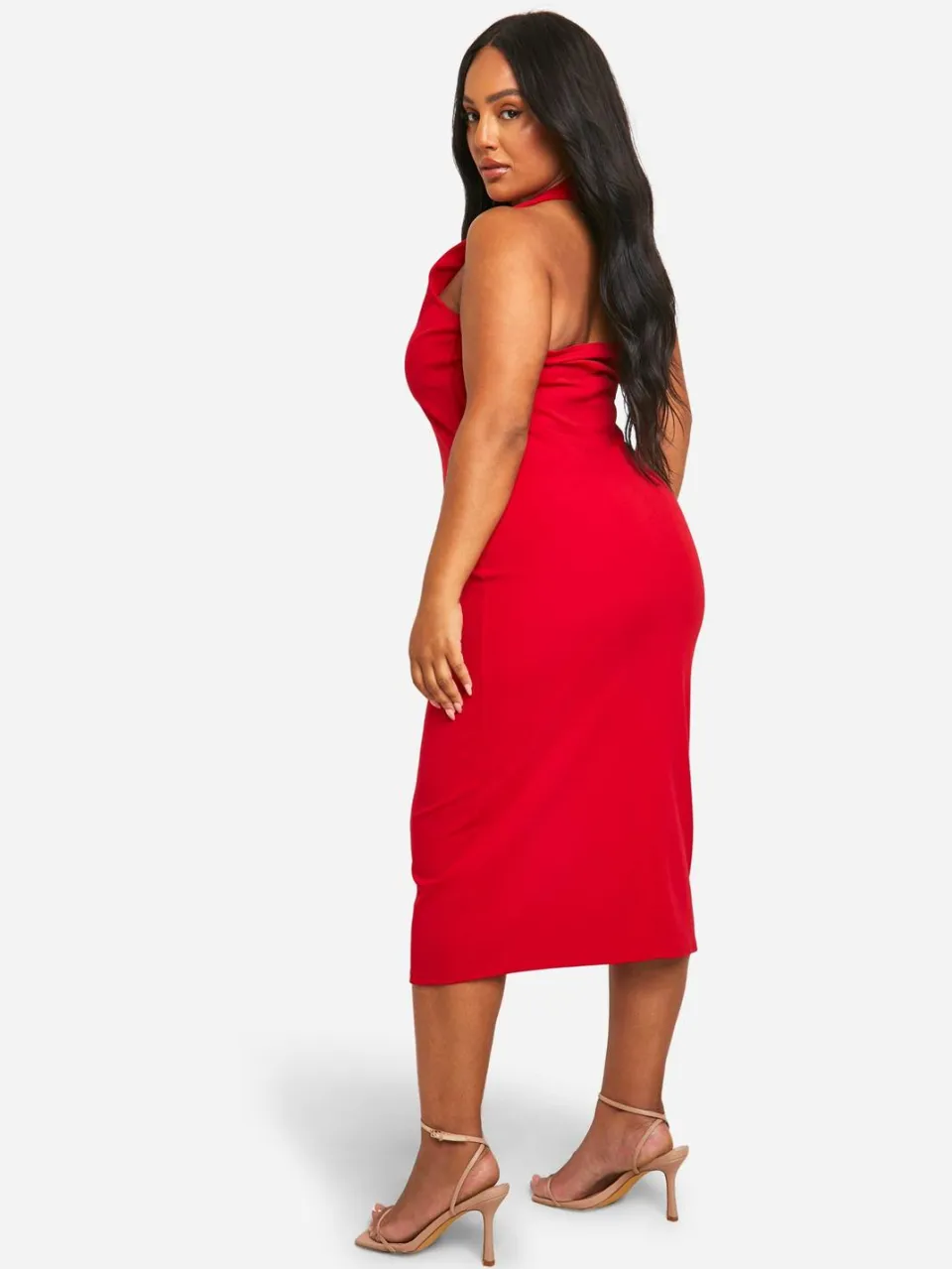 boohoo Dames Plus Halterneck Midi-jurk rood, foto 2