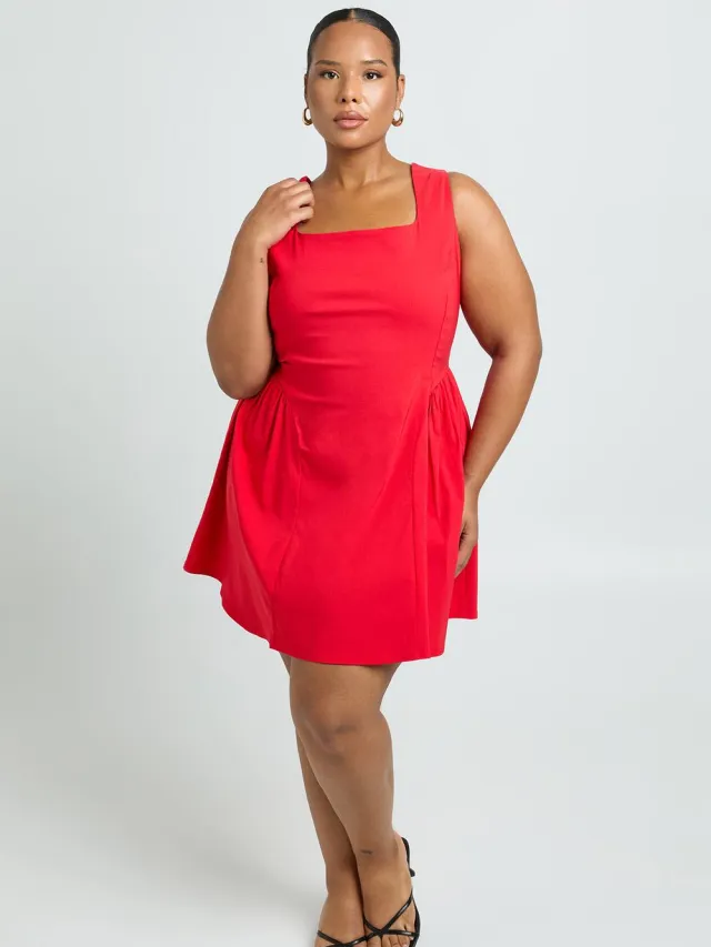 boohoo Dames Plus Bengaline Skater met brede band Rood